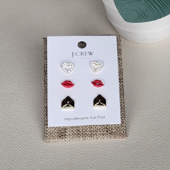 J. Crew Jewelry - J. Crew Women's Gold Envelopes, Red Lips, and Heart 3 Piece Stud Earrings Set